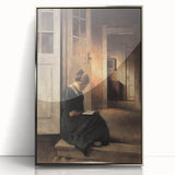 Dark Academia Wall Art: Woman Reading in Shadowy Interior, Vintage Print