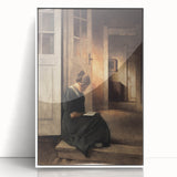 Dark Academia Wall Art: Woman Reading in Shadowy Interior, Vintage Print