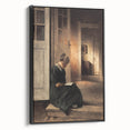 Dark Academia Wall Art: Woman Reading in Shadowy Interior, Vintage Print