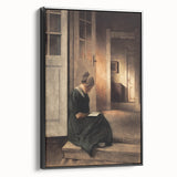 Dark Academia Wall Art: Woman Reading in Shadowy Interior, Vintage Print