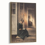 Dark Academia Wall Art: Woman Reading in Shadowy Interior, Vintage Print