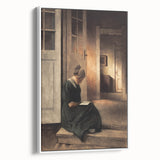 Dark Academia Wall Art: Woman Reading in Shadowy Interior, Vintage Print