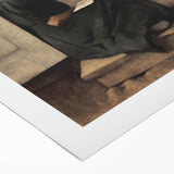 Dark Academia Wall Art: Woman Reading in Shadowy Interior, Vintage Print
