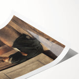 Dark Academia Wall Art: Woman Reading in Shadowy Interior, Vintage Print