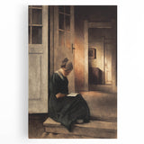 Dark Academia Wall Art: Woman Reading in Shadowy Interior, Vintage Print