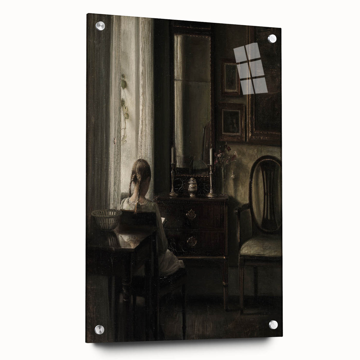 Dark Academia Wall Art-Girl in Study Room, Vintage Gothic Print