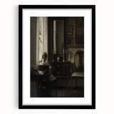 Dark Academia Wall Art-Girl in Study Room, Vintage Gothic Print