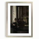 Dark Academia Wall Art-Girl in Study Room, Vintage Gothic Print