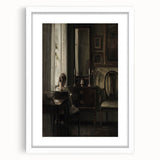 Dark Academia Wall Art-Girl in Study Room, Vintage Gothic Print