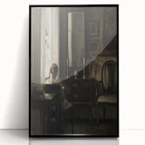 Dark Academia Wall Art-Girl in Study Room, Vintage Gothic Print