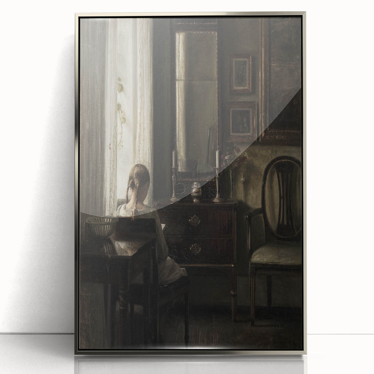 Dark Academia Wall Art-Girl in Study Room, Vintage Gothic Print