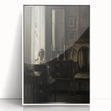 Dark Academia Wall Art-Girl in Study Room, Vintage Gothic Print