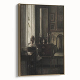 Dark Academia Wall Art-Girl in Study Room, Vintage Gothic Print