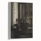 Dark Academia Wall Art-Girl in Study Room, Vintage Gothic Print