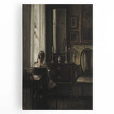 Dark Academia Wall Art-Girl in Study Room, Vintage Gothic Print