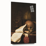 Skull, Globe, and Scroll – Dark Academia Wall Art, Gothic Still Life