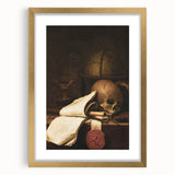 Skull, Globe, and Scroll – Dark Academia Wall Art, Gothic Still Life