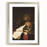 Skull, Globe, and Scroll – Dark Academia Wall Art, Gothic Still Life