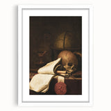 Skull, Globe, and Scroll – Dark Academia Wall Art, Gothic Still Life