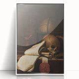 Skull, Globe, and Scroll – Dark Academia Wall Art, Gothic Still Life