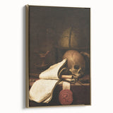 Skull, Globe, and Scroll – Dark Academia Wall Art, Gothic Still Life