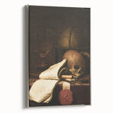 Skull, Globe, and Scroll – Dark Academia Wall Art, Gothic Still Life