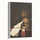 Skull, Globe, and Scroll – Dark Academia Wall Art, Gothic Still Life