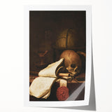 Skull, Globe, and Scroll – Dark Academia Wall Art, Gothic Still Life
