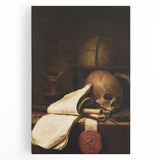 Skull, Globe, and Scroll – Dark Academia Wall Art, Gothic Still Life