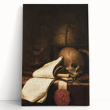 Skull, Globe, and Scroll – Dark Academia Wall Art, Gothic Still Life