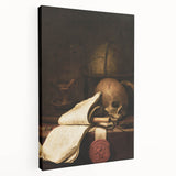 Skull, Globe, and Scroll – Dark Academia Wall Art, Gothic Still Life