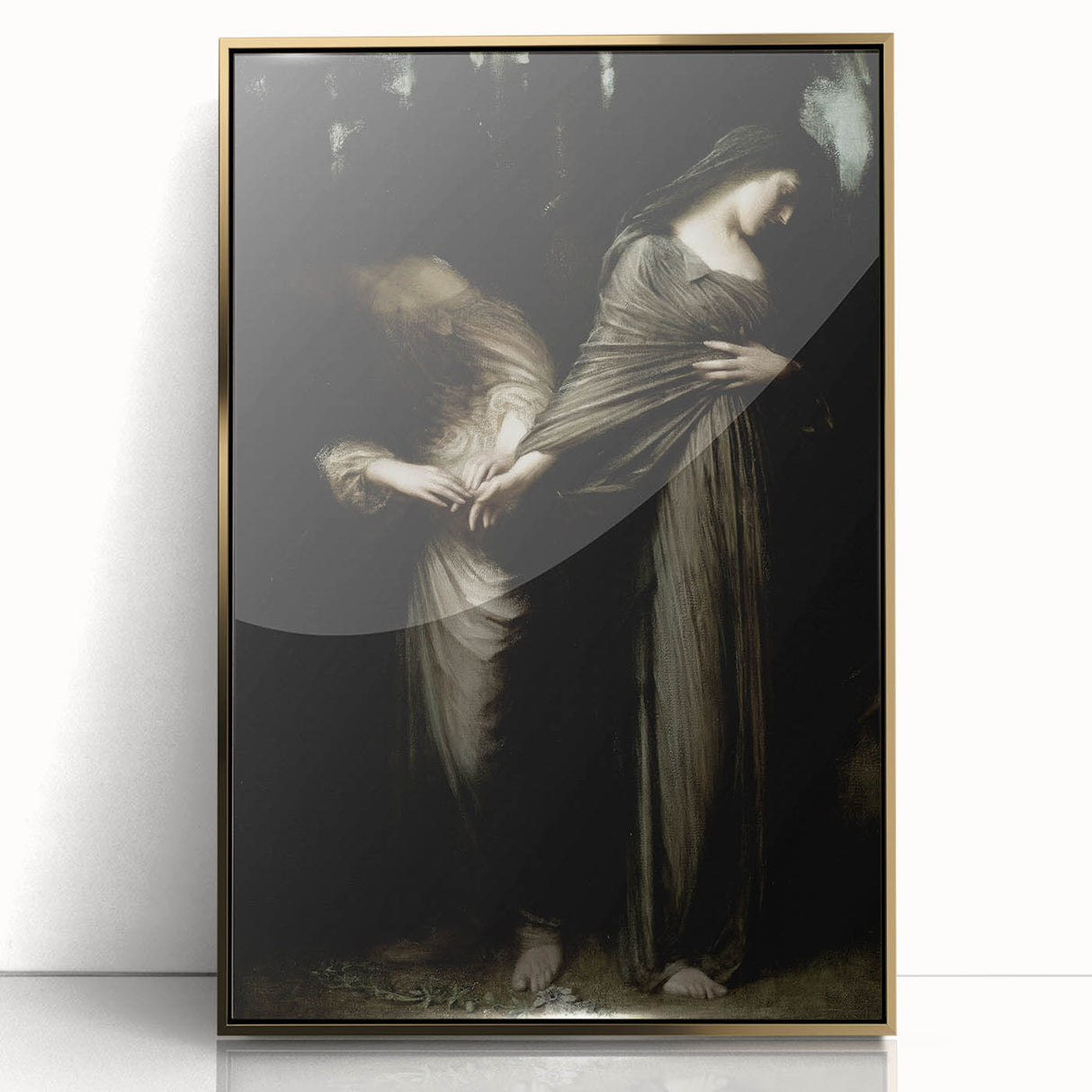 Dark Academia Wall Art: Two Women in Shadows, Vintage Gothic Print