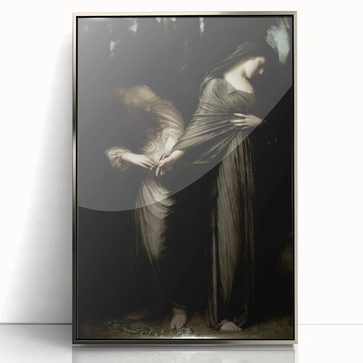 Dark Academia Wall Art: Two Women in Shadows, Vintage Gothic Print