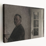 Dark Academia Wall Art – Thoughtful Portrait with Open Door