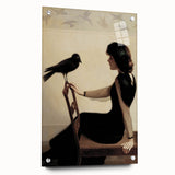 Dark Academia Wall Art: Woman with Raven in Silence, Gothic Print