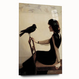Dark Academia Wall Art: Woman with Raven in Silence, Gothic Print