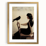 Dark Academia Wall Art: Woman with Raven in Silence, Gothic Print