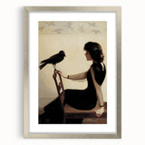 Dark Academia Wall Art: Woman with Raven in Silence, Gothic Print