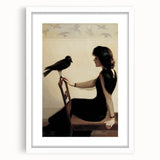 Dark Academia Wall Art: Woman with Raven in Silence, Gothic Print