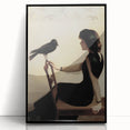 Dark Academia Wall Art: Woman with Raven in Silence, Gothic Print