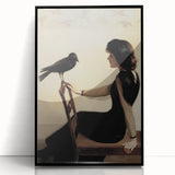 Dark Academia Wall Art: Woman with Raven in Silence, Gothic Print