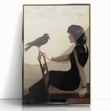 Dark Academia Wall Art: Woman with Raven in Silence, Gothic Print
