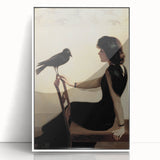 Dark Academia Wall Art: Woman with Raven in Silence, Gothic Print
