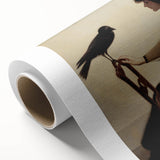 Dark Academia Wall Art: Woman with Raven in Silence, Gothic Print
