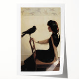 Dark Academia Wall Art: Woman with Raven in Silence, Gothic Print