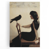 Dark Academia Wall Art: Woman with Raven in Silence, Gothic Print