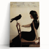Dark Academia Wall Art: Woman with Raven in Silence, Gothic Print