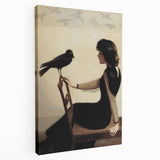 Dark Academia Wall Art: Woman with Raven in Silence, Gothic Print