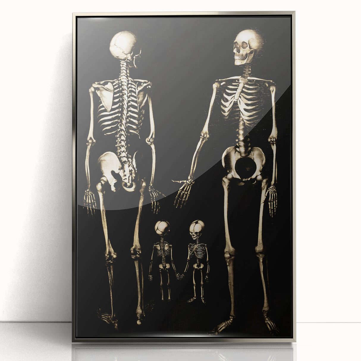 Dark Academia Wall Art: Skeleton Family in Shadows, Gothic Print