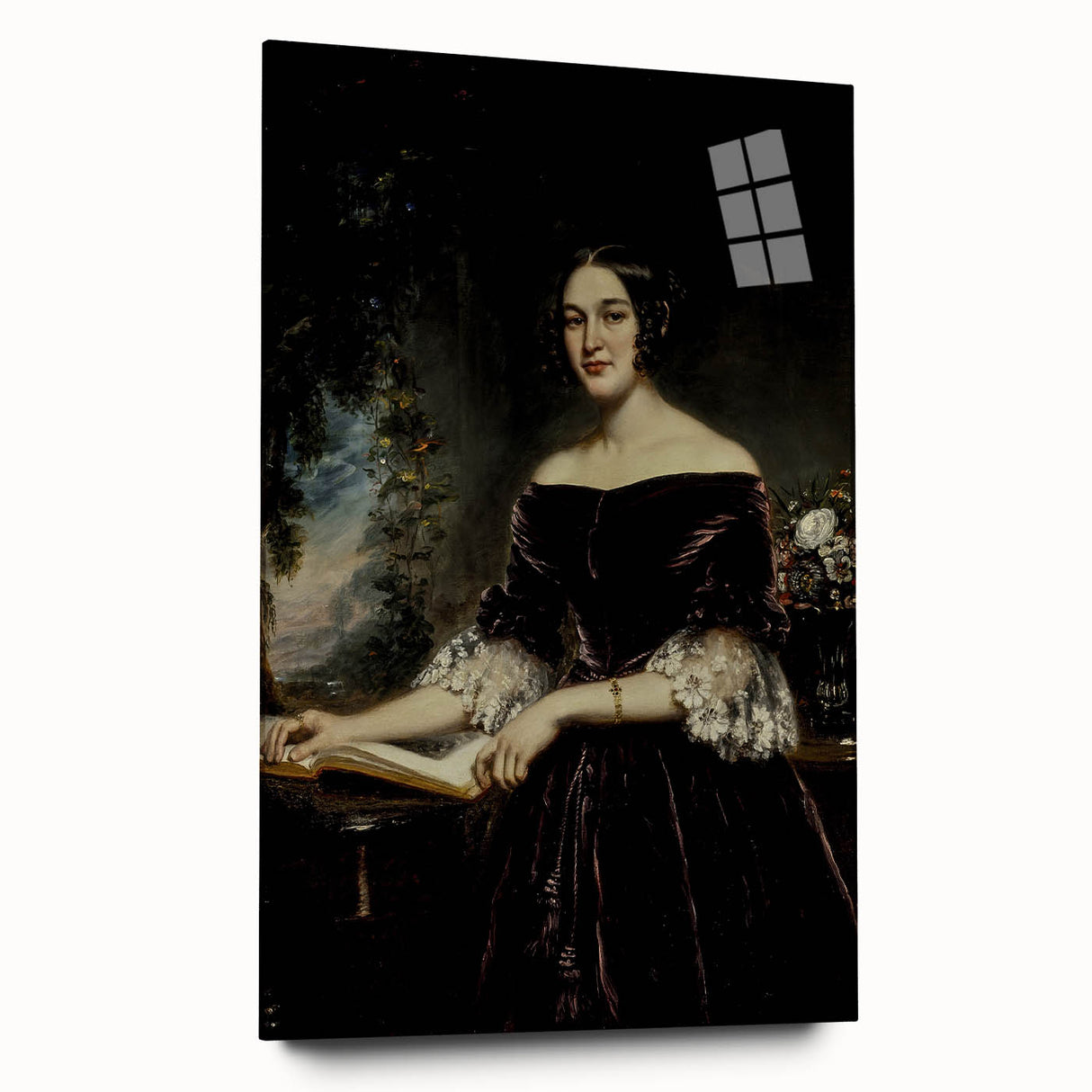 Woman with Book in Dark Dress – Dark Academia Wall Art, Gothic Portraits